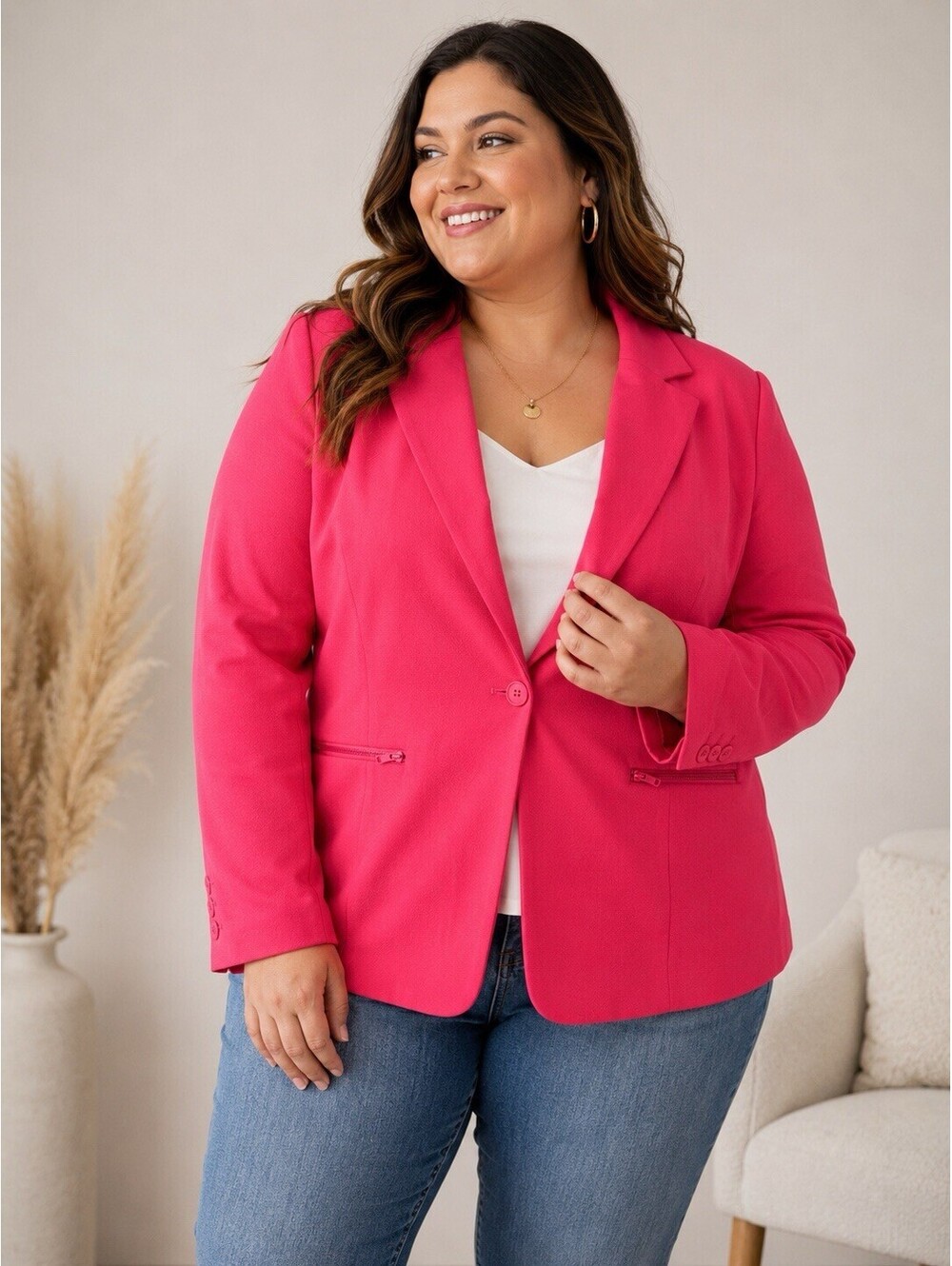 Torrid Blazer Womens Plus Size 4 Pink Texturedโ Crepe Crop Zip Pockets